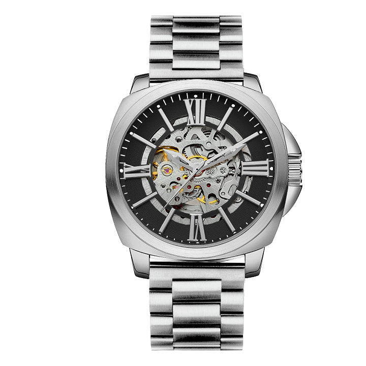 Automatic Mechanical Movement Luminous Waterproof Watch with stainless steel case and Roman nail design, featuring a luminous night light.