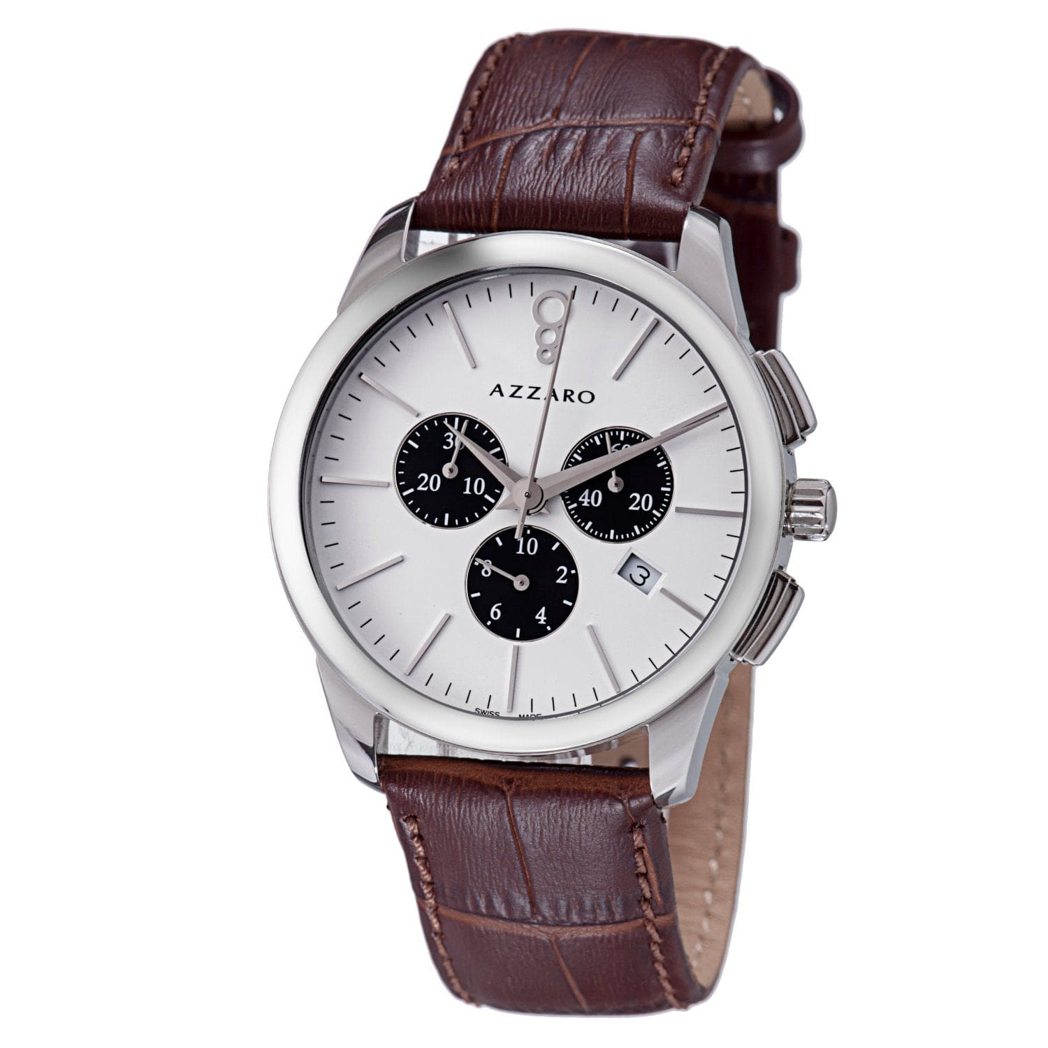 Azzaro Men's AZ2040.13AH.000 Legend watch featuring a white dial and brown leather strap, showcasing its elegant design.