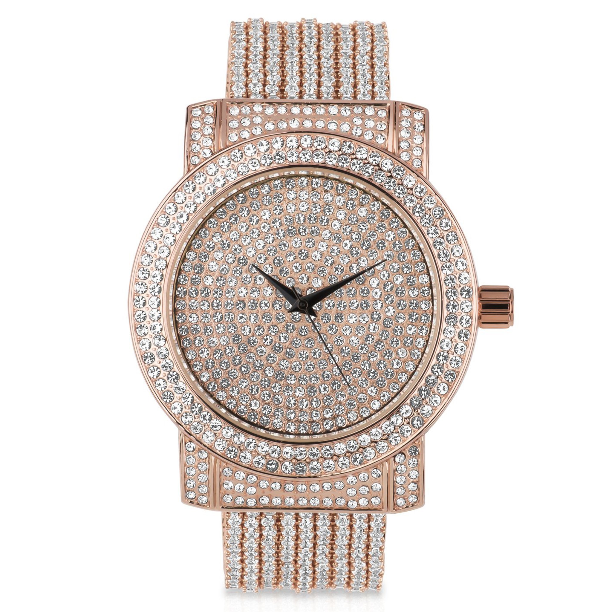 Beguiling CZ Watch featuring cubic zirconia stones on a stainless steel band, showcasing elegance and style.