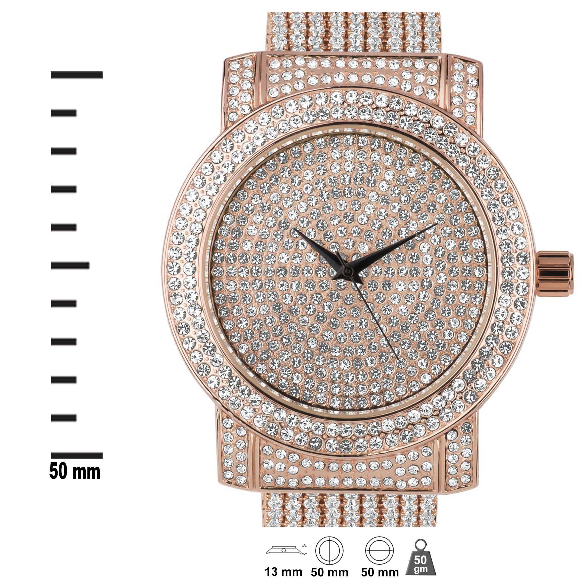 Beguiling CZ Watch featuring cubic zirconia stones on a stainless steel band, showcasing elegance and style.