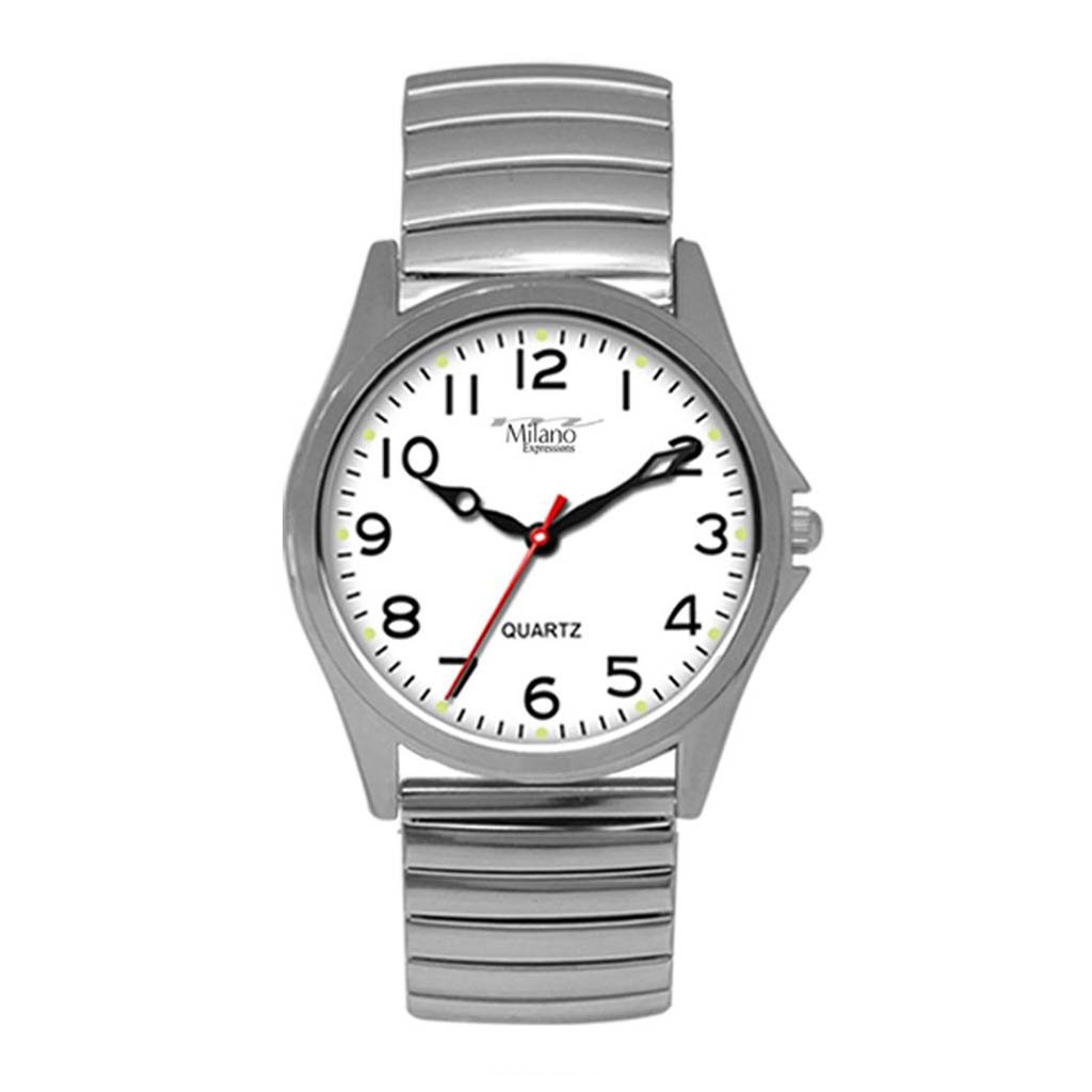 Binghamton Silver Flex Band Watch with White Dial, showcasing its elegant design and stainless steel band.