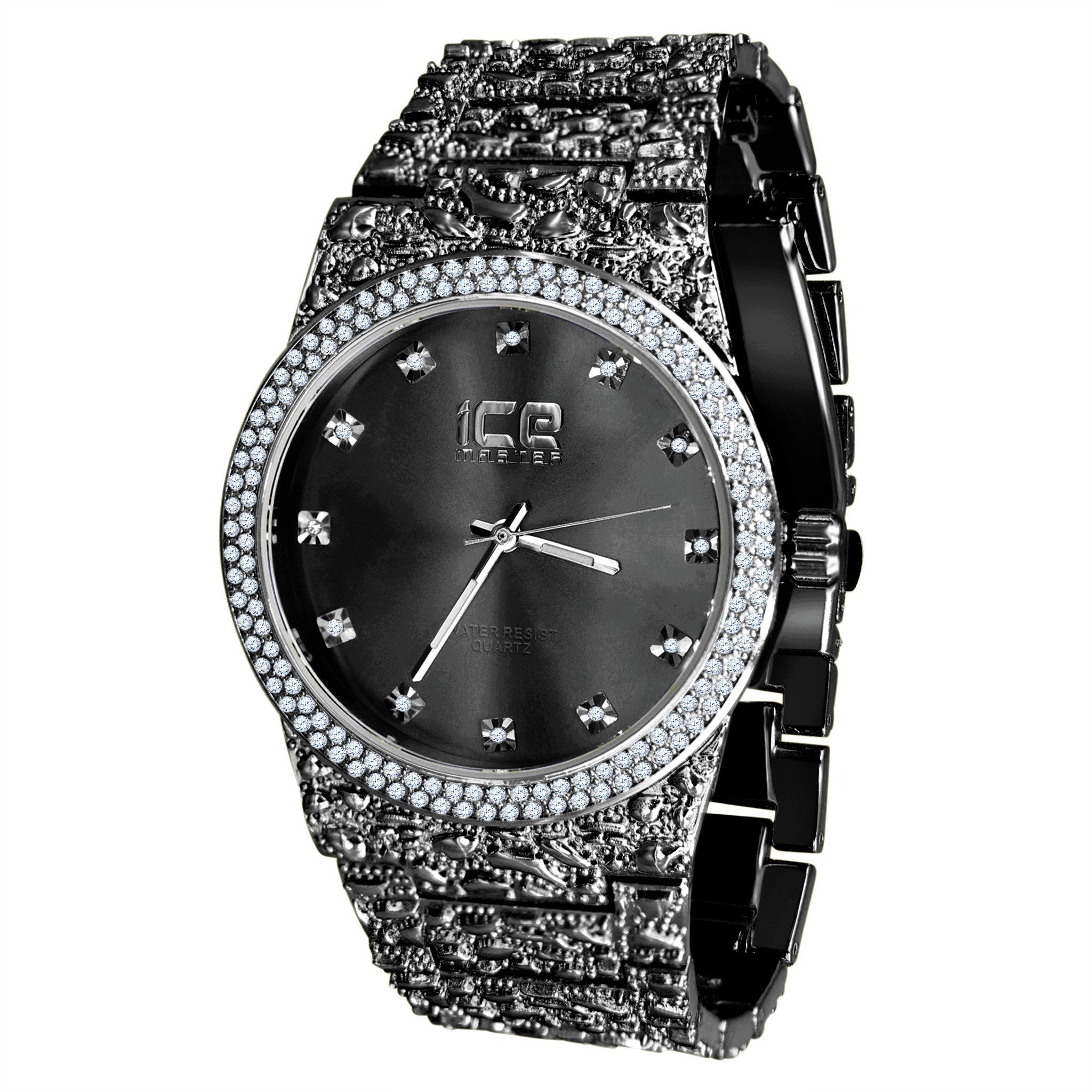 Bling Metal Band Watch featuring CZ accents, solid alloy construction, and adjustable links, showcasing its luxurious design and durability.