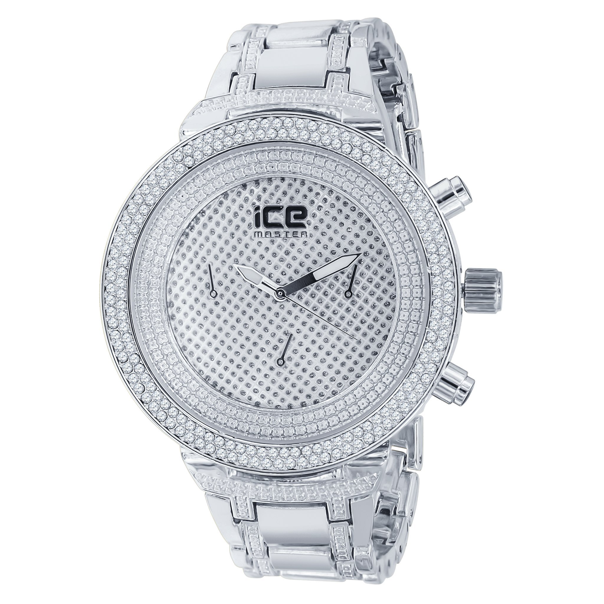 Bling Metal Band Watch for Men with CZ accents, featuring a solid alloy construction and adjustable links for a perfect fit.