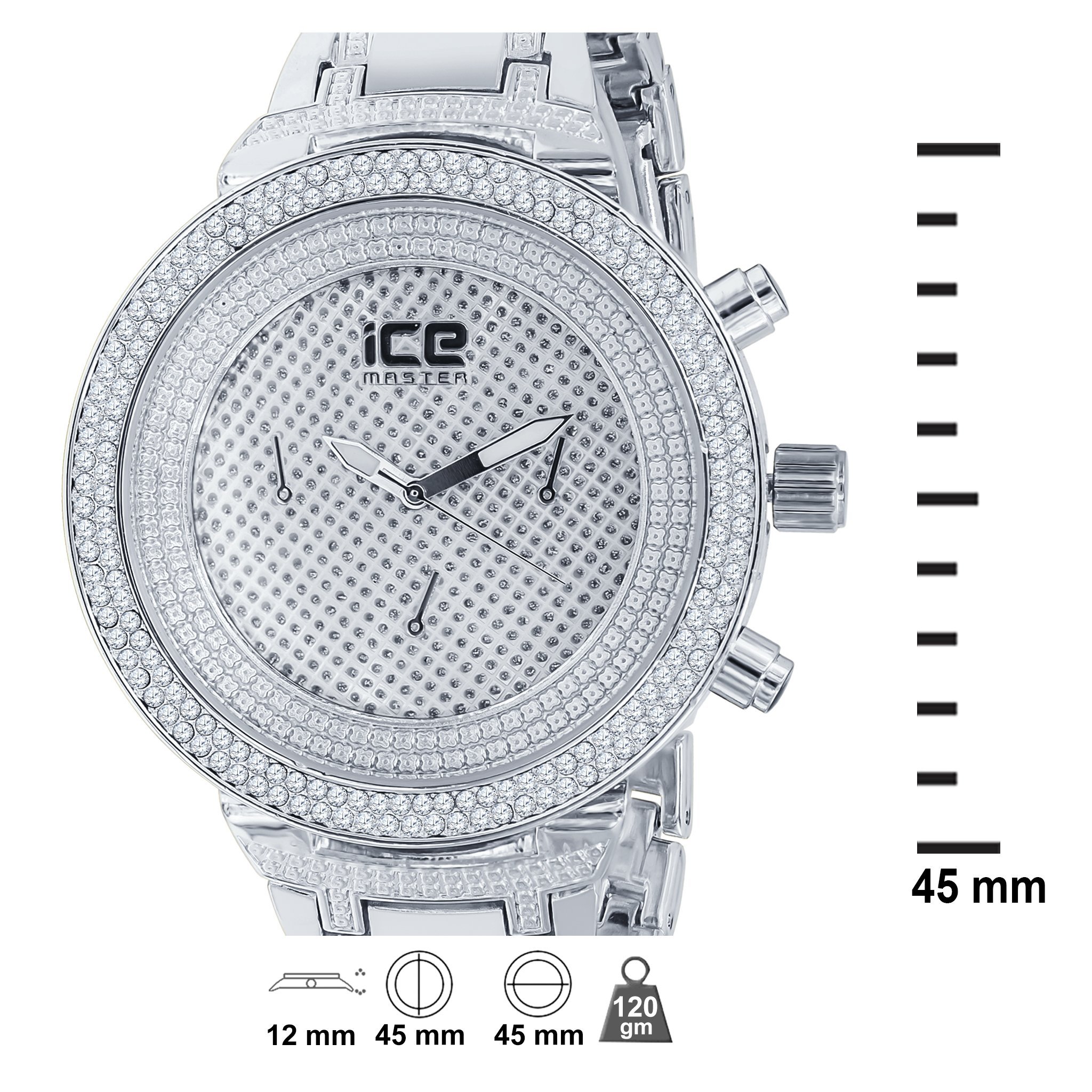 Bling Metal Band Watch for Men with CZ accents, featuring a solid alloy construction and adjustable links for a perfect fit.