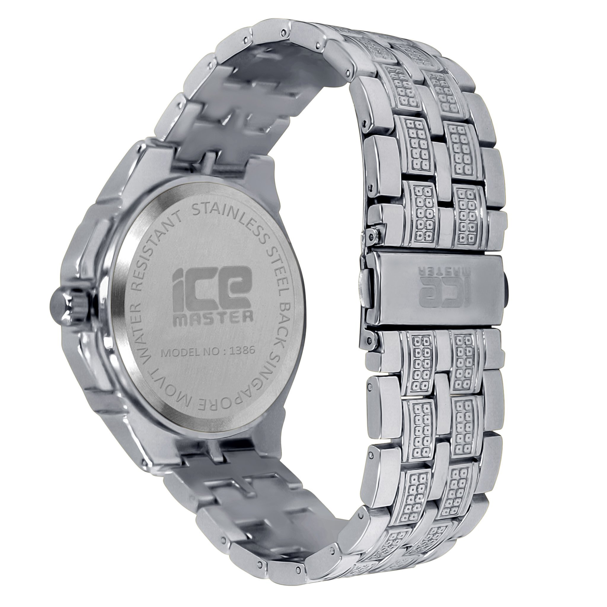 Bling Metal Band Watch for Men with CZ accents, showcasing a stylish design and adjustable links.