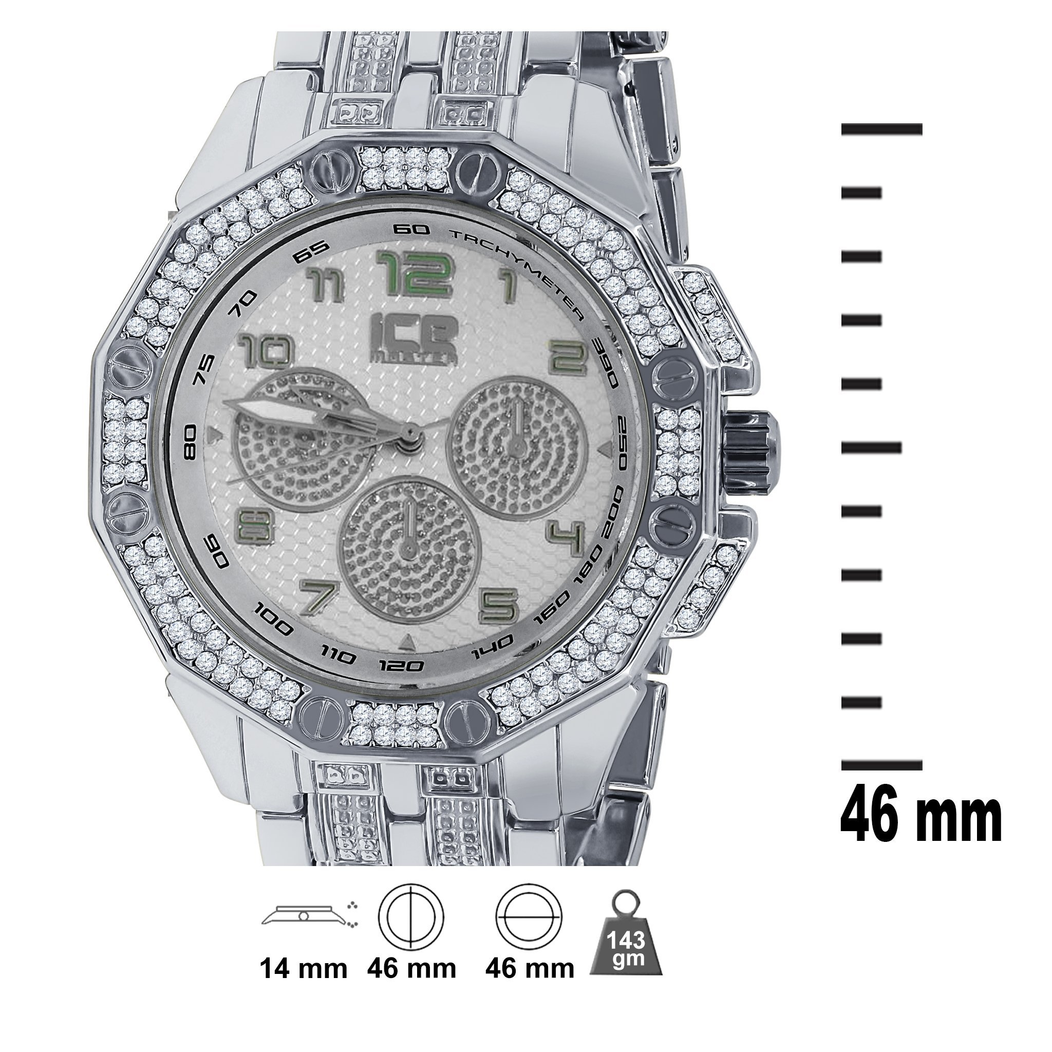 Bling Metal Band Watch for Men with CZ accents, showcasing a stylish design and adjustable links.