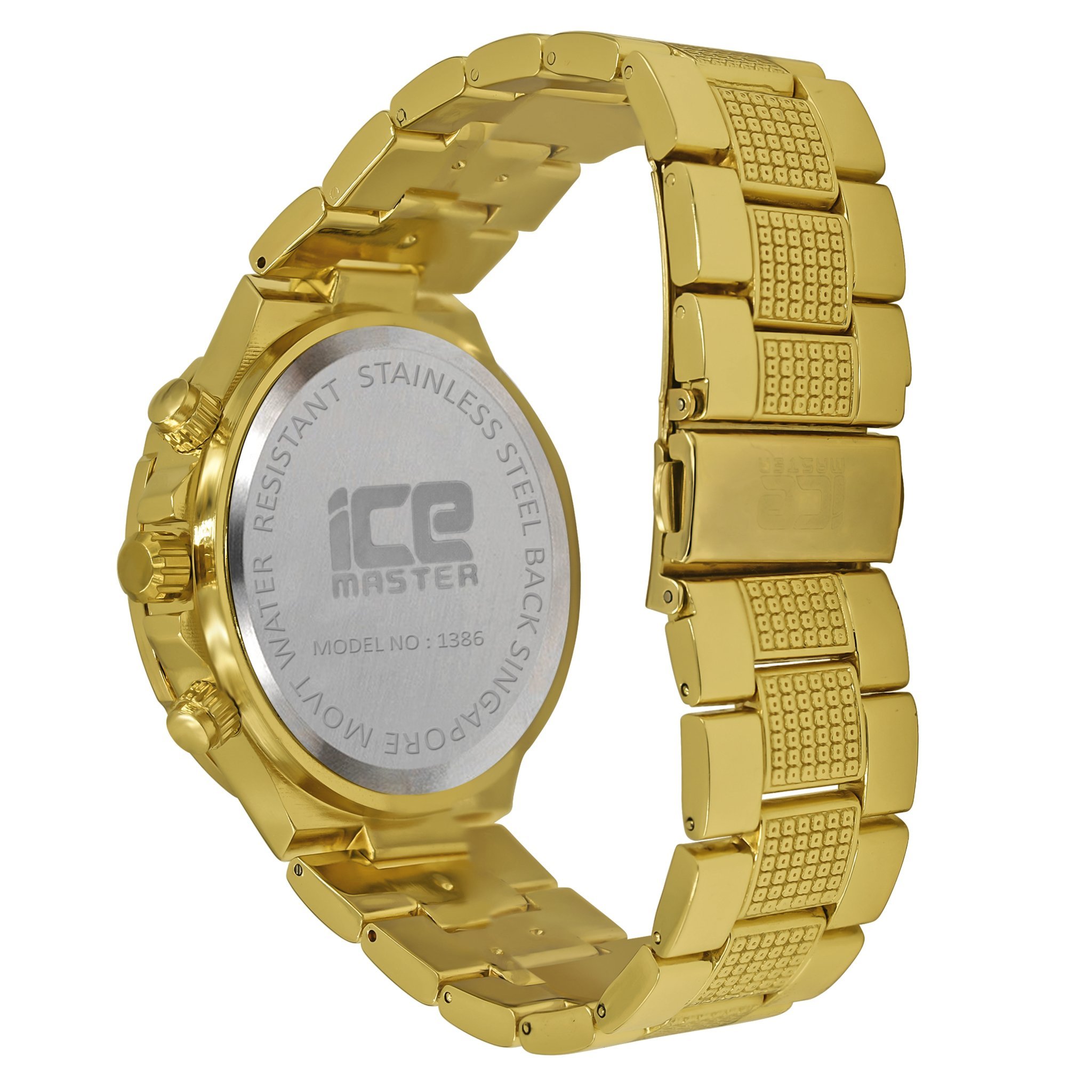 Bling Metal Band Watch for Men with CZ stones and adjustable links, showcasing a stylish design and durable construction.