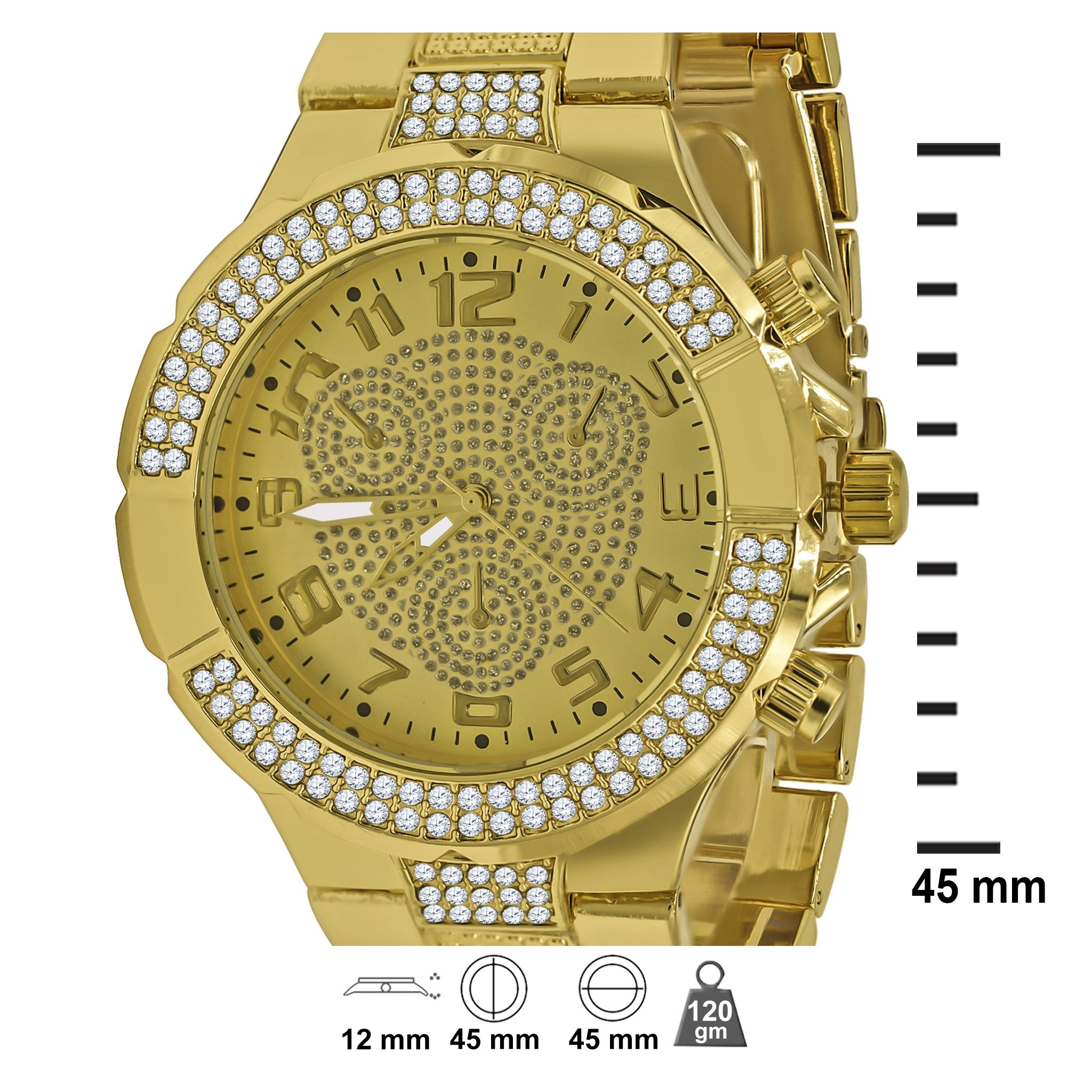 Bling Metal Band Watch for Men with CZ stones and adjustable links, showcasing a stylish design and durable construction.