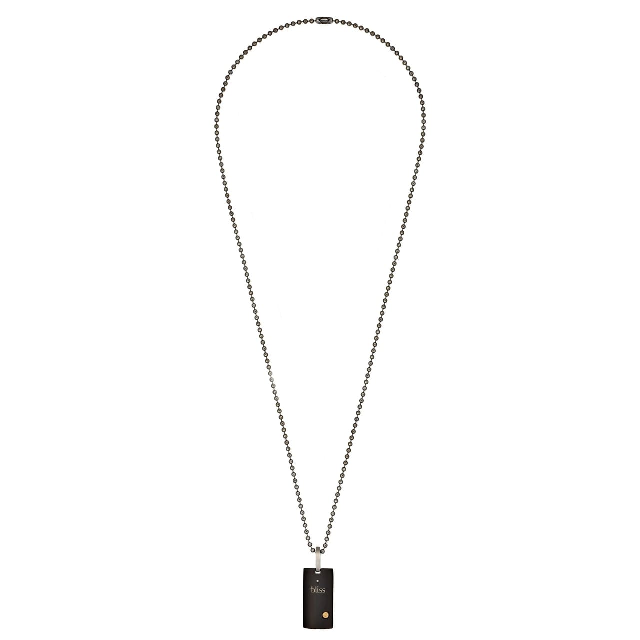 BLISS by Damiani 'Uomo' pendant featuring black stainless steel and 18K yellow gold with diamond accents, displayed on a neutral background.