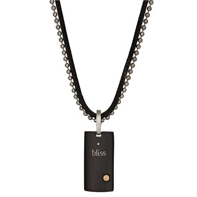 BLISS by Damiani 'Uomo' pendant featuring black stainless steel and 18K yellow gold with diamond accents, displayed on a neutral background.