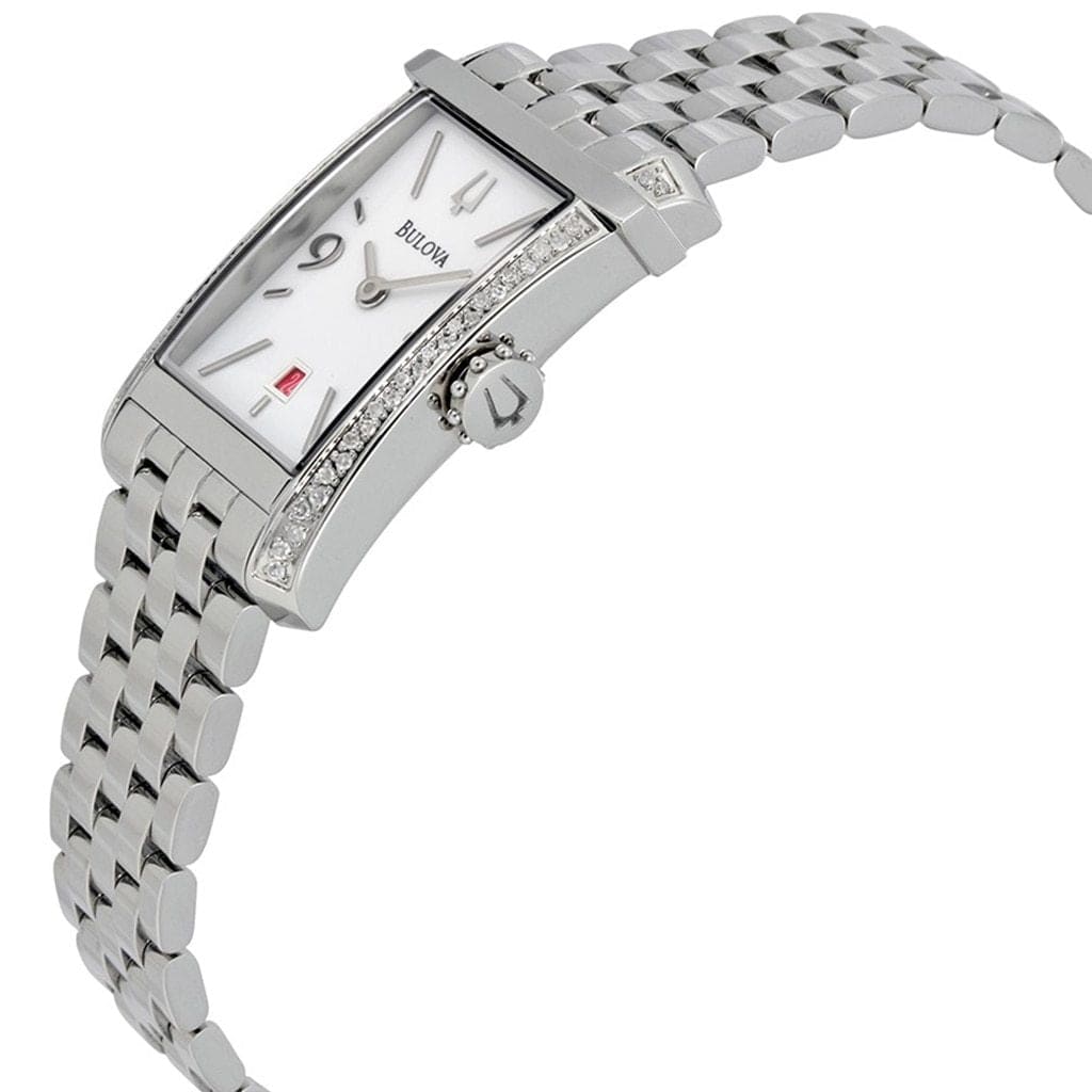 Bulova 96R187 Diamond Gallery Women's Watch with white dial and diamond accents in a stainless steel case.