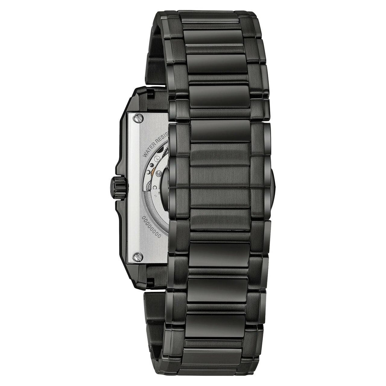 Bulova 98A180 Classic Open Heart Men's Watch featuring a black dial and stainless steel bracelet.