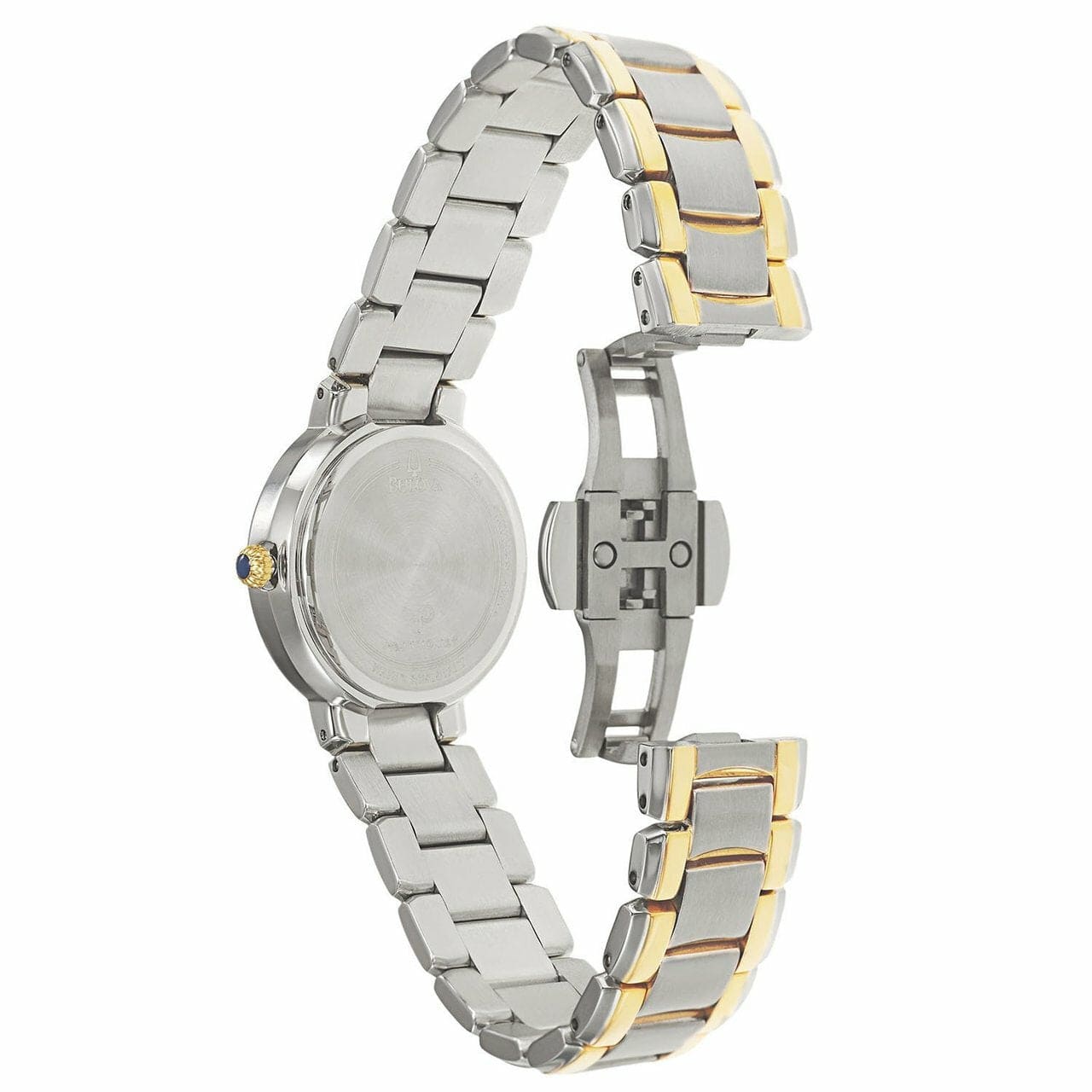 Bulova 98R161 Ladies Fairlawn Precisionist watch featuring diamond accents, two-tone stainless steel bracelet, and mother-of-pearl dial.