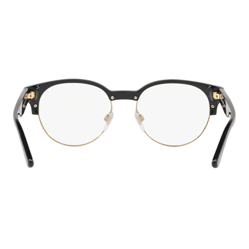 Burberry BE2261-3001 unisex eyeglasses featuring a black and light gold round acetate frame with 50mm lenses.