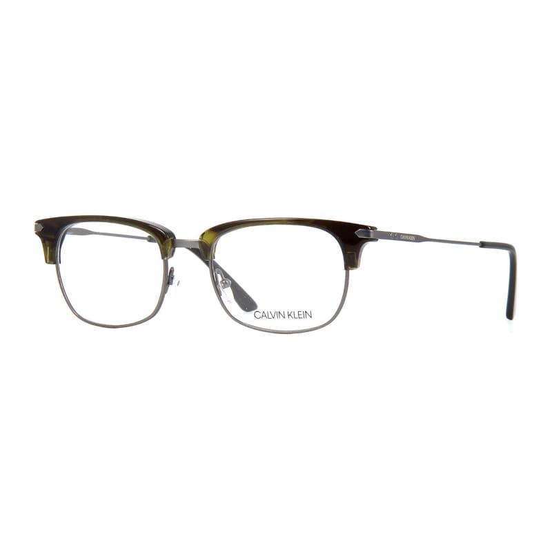 Calvin Klein CK-19105-345 unisex dark green square acetate frame eyeglasses with 52mm lens, stylish and modern design.