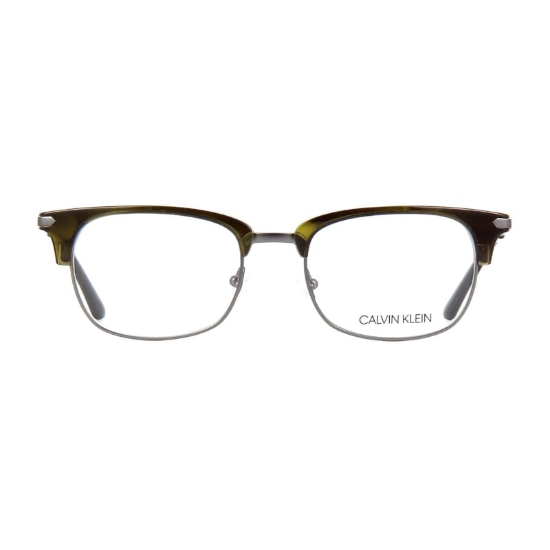 Calvin Klein CK-19105-345 unisex dark green square acetate frame eyeglasses with 52mm lens, stylish and modern design.