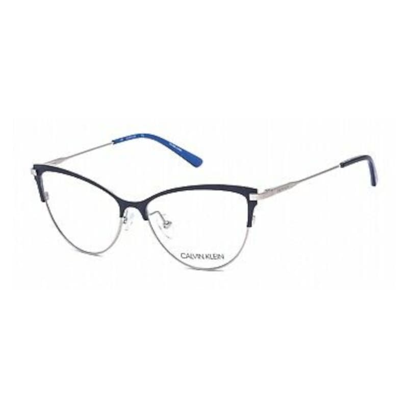 Calvin Klein CK-19111-410 Women's Blue Cat Eye Metal Frame Optical Eyeglasses with 53mm lens, stylish and elegant design.