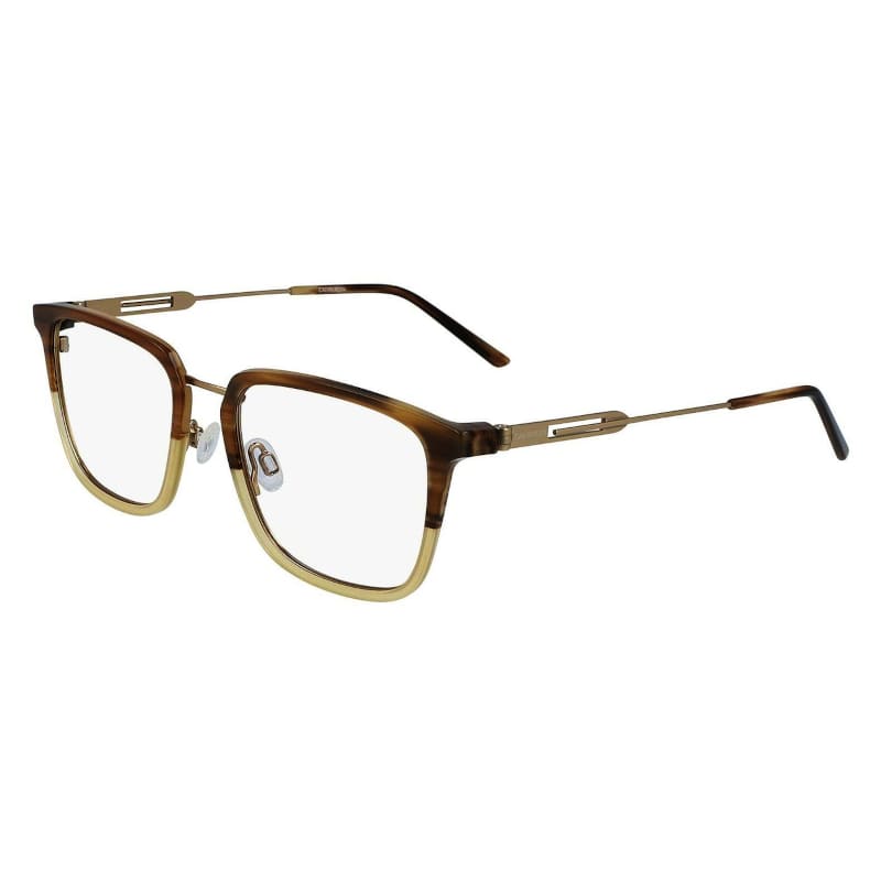 Calvin Klein CK19718F-223 Unisex Eyeglasses featuring a brown horn and amber gradient square acetate frame with 53mm lenses.