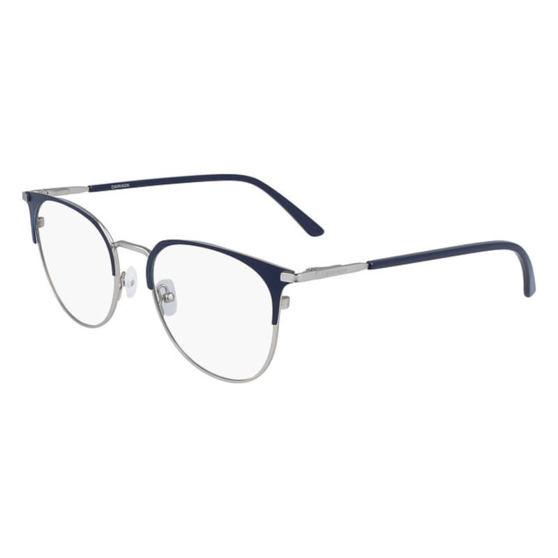 Calvin Klein CK20302-410 unisex satin navy metal round frame eyeglasses with 52mm lens, stylish and modern design.