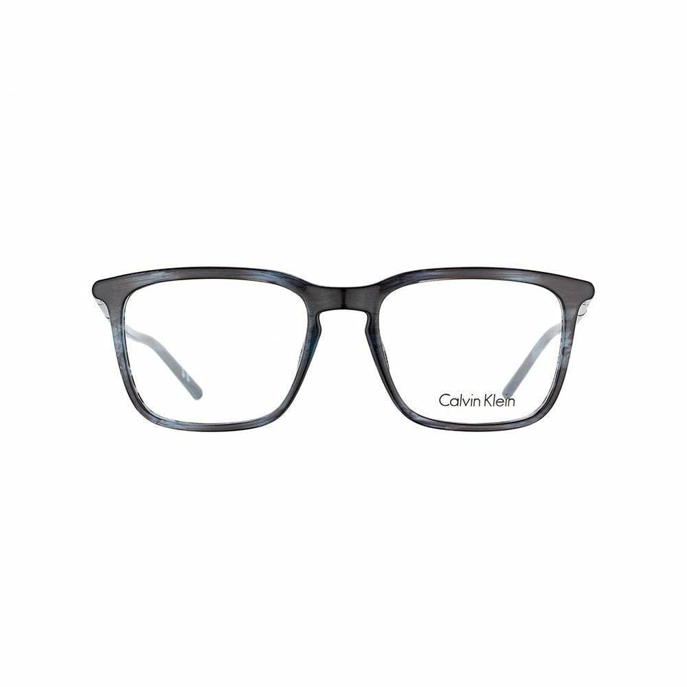 Calvin Klein CK-5966-416 Striped Blue Square Men's Plastic Eyeglasses showcasing a stylish design with a blue striped pattern.