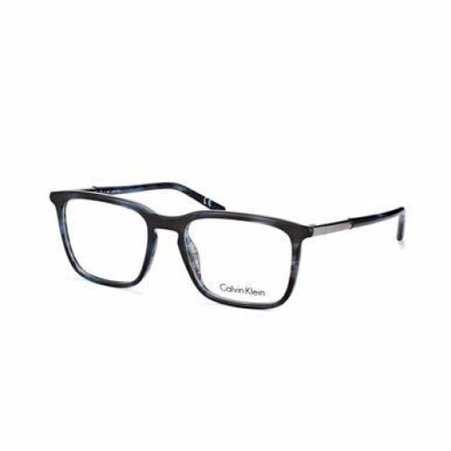 Calvin Klein CK-5966-416 Striped Blue Square Men's Plastic Eyeglasses showcasing a stylish design with a blue striped pattern.