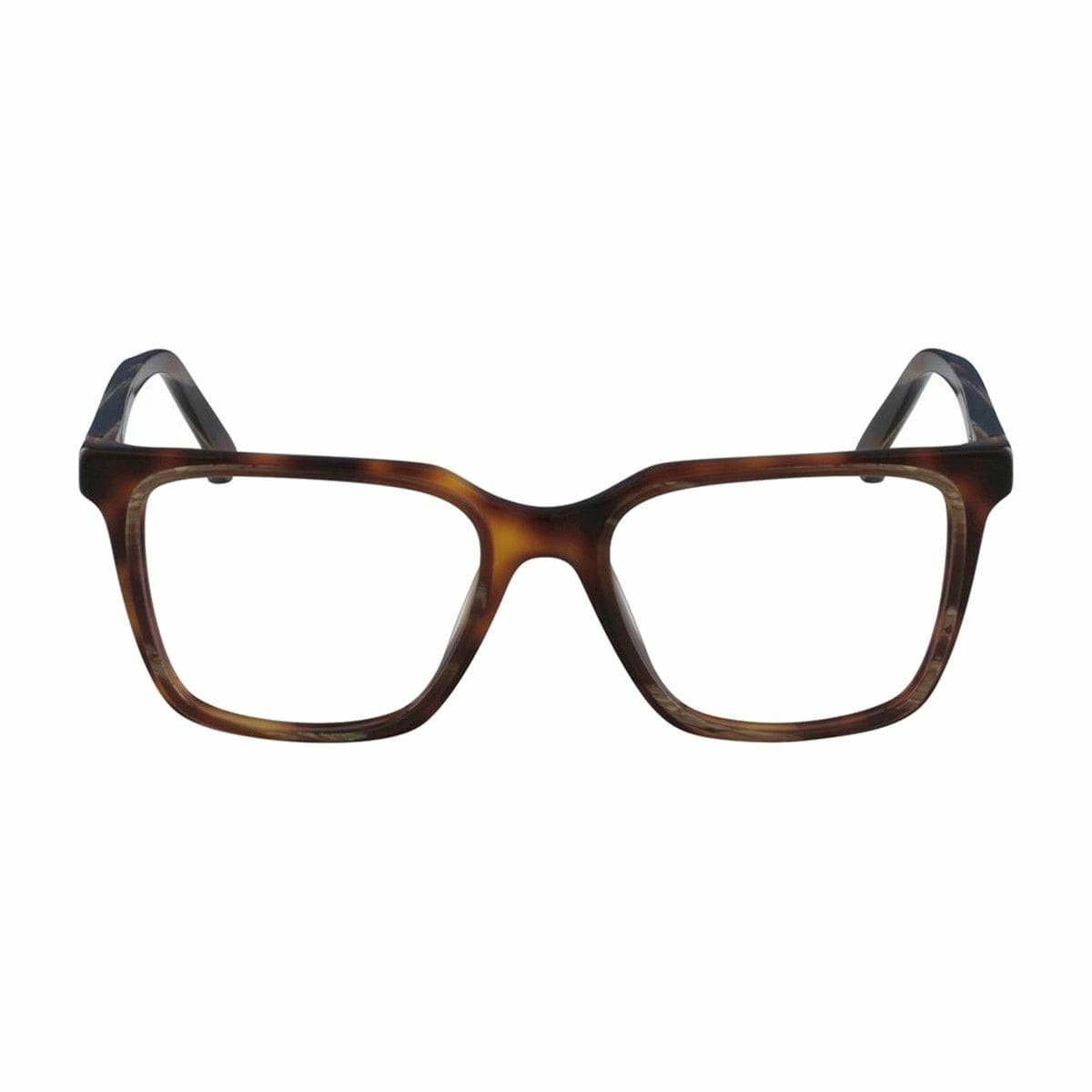 Calvin Klein CK-8579-244 Brown Horn Tortoise Square Men's Plastic Eyeglasses displayed in a stylish case, showcasing their elegant design.