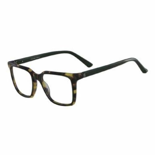 Calvin Klein CK-8579-244 Brown Horn Tortoise Square Men's Plastic Eyeglasses displayed in a stylish case, showcasing their elegant design.