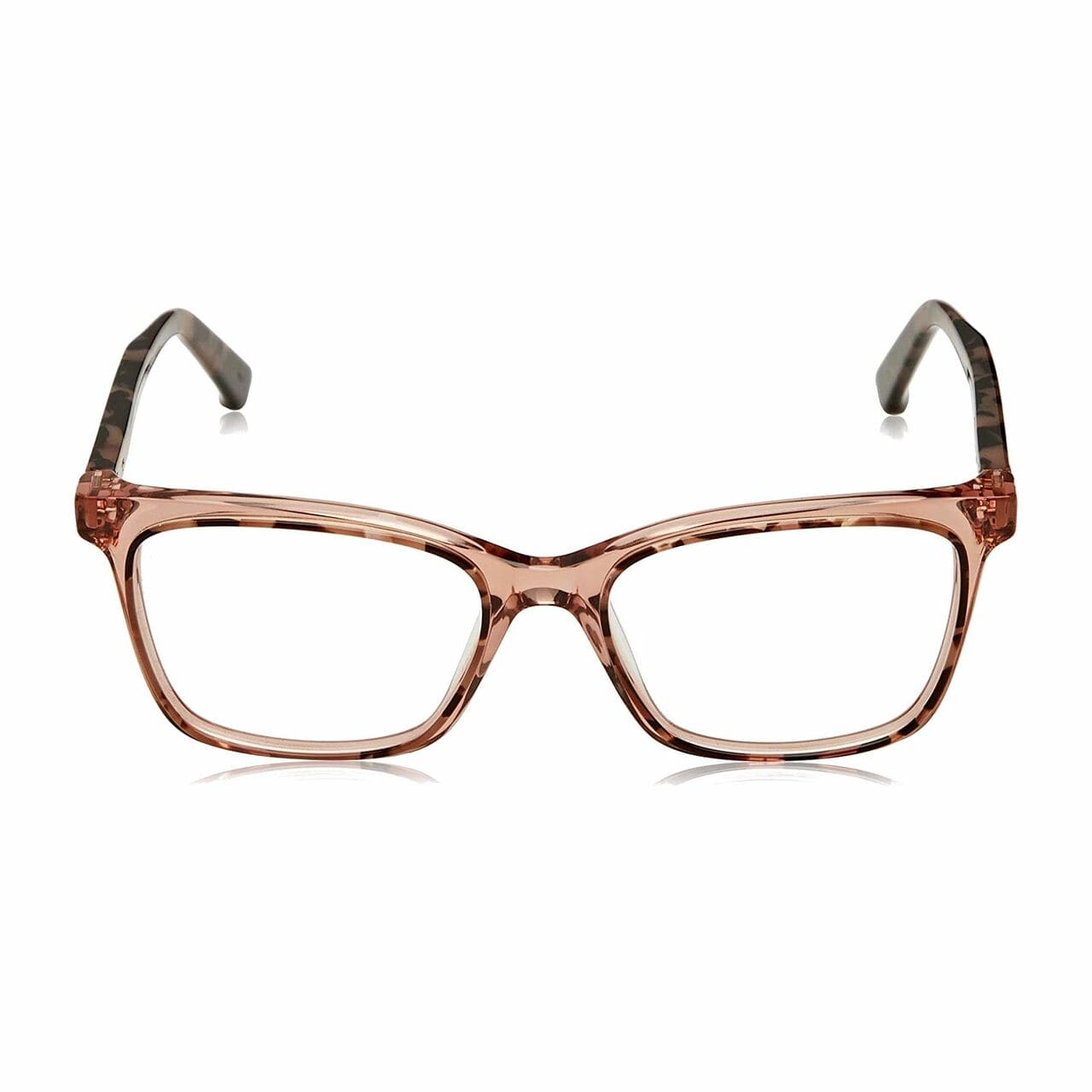 Calvin Klein CK-8580-643 Rose Tortoise Square Women's Plastic Eyeglasses displayed elegantly with a stylish case.