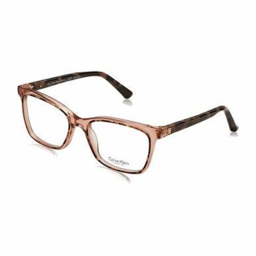 Calvin Klein CK-8580-643 Rose Tortoise Square Women's Plastic Eyeglasses displayed elegantly with a stylish case.