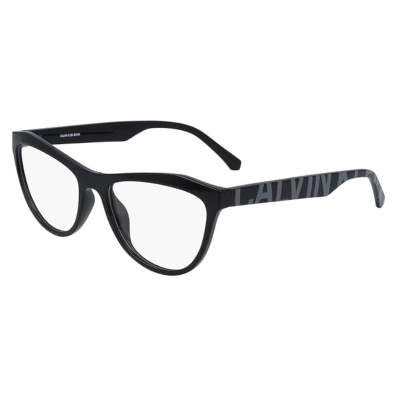 Calvin Klein CKJ19521-001 Women's Black Cat Eye Acetate Frame Eyeglasses with 54mm Lens, showcasing stylish design and logo.