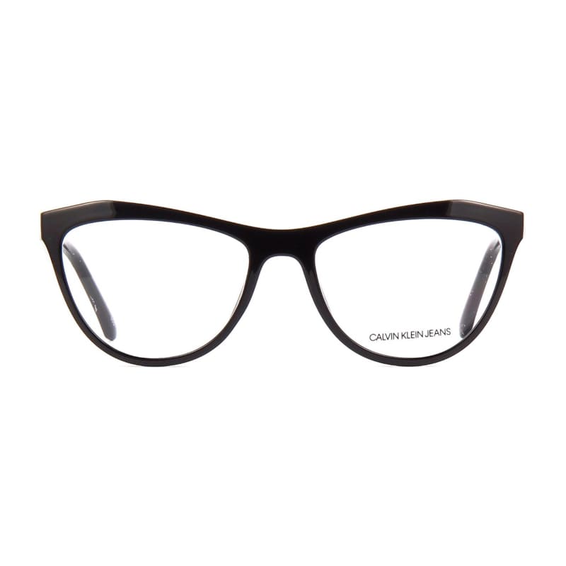 Calvin Klein CKJ19521-001 Women's Black Cat Eye Acetate Frame Eyeglasses with 54mm Lens, showcasing stylish design and logo.