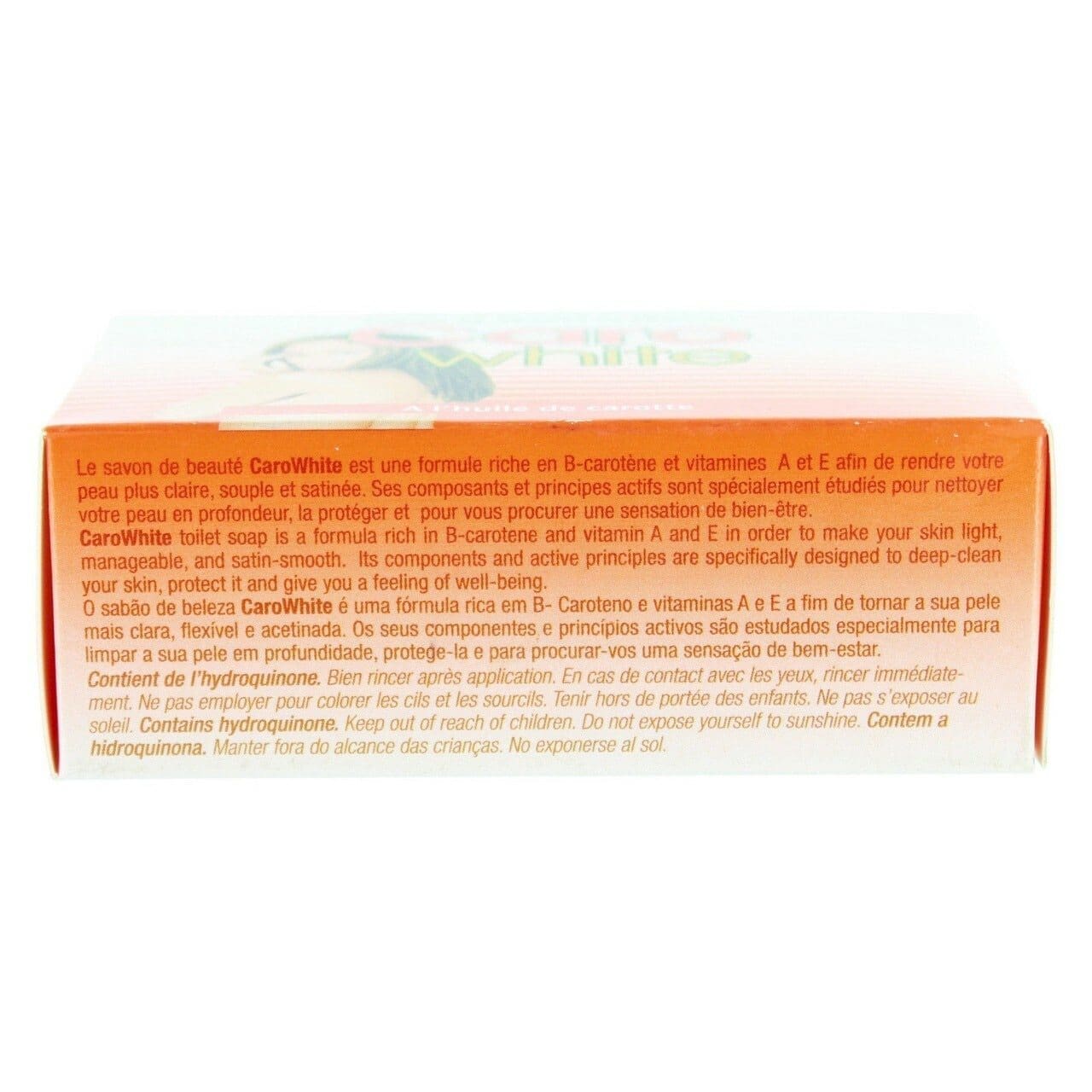 Caro White Lightening Beauty Soap 180G with Carrot Oil, showcasing its vibrant packaging and texture.