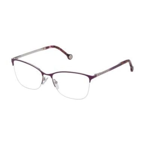 Carolina Herrera VHE108-08GJ Fuchsia Square Women's Metal Eyeglasses showcasing a stylish half-rim design in vibrant fuchsia color.