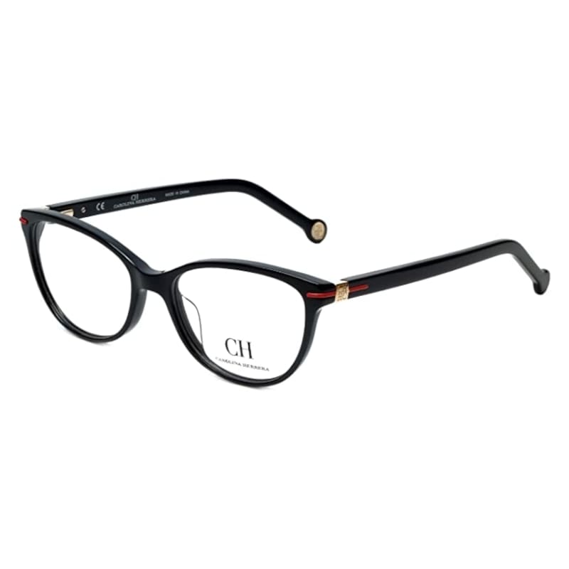 Carolina Herrera VHE660-0700 unisex black square acetate frame eyeglasses with 52mm lens, stylish and modern design.