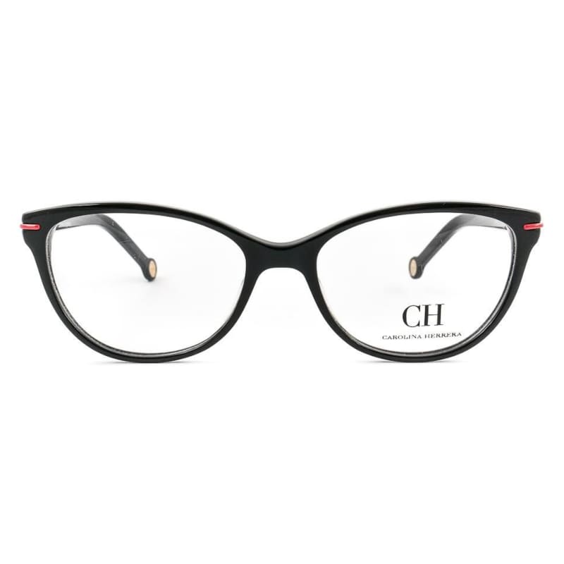 Carolina Herrera VHE660-0700 unisex black square acetate frame eyeglasses with 52mm lens, stylish and modern design.