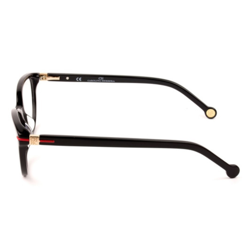 Carolina Herrera VHE660-0700 unisex black square acetate frame eyeglasses with 52mm lens, stylish and modern design.