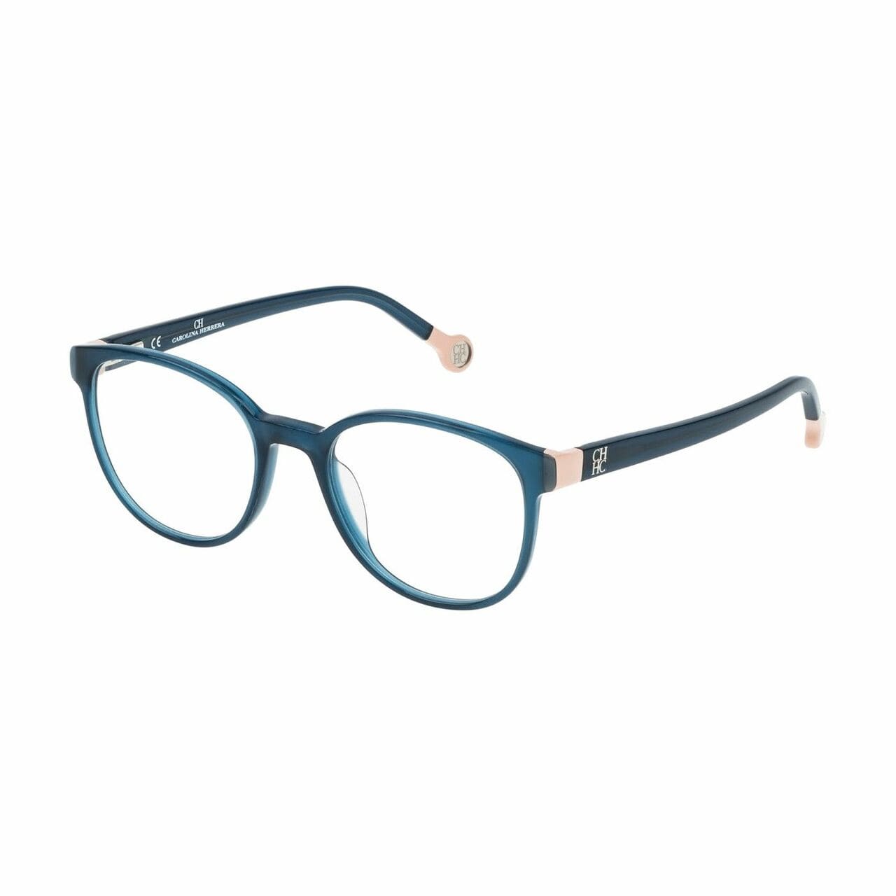 Carolina Herrera VHE680-0U36 Blue Square Women's Plastic Eyeglasses with a stylish blue frame and demo lens.