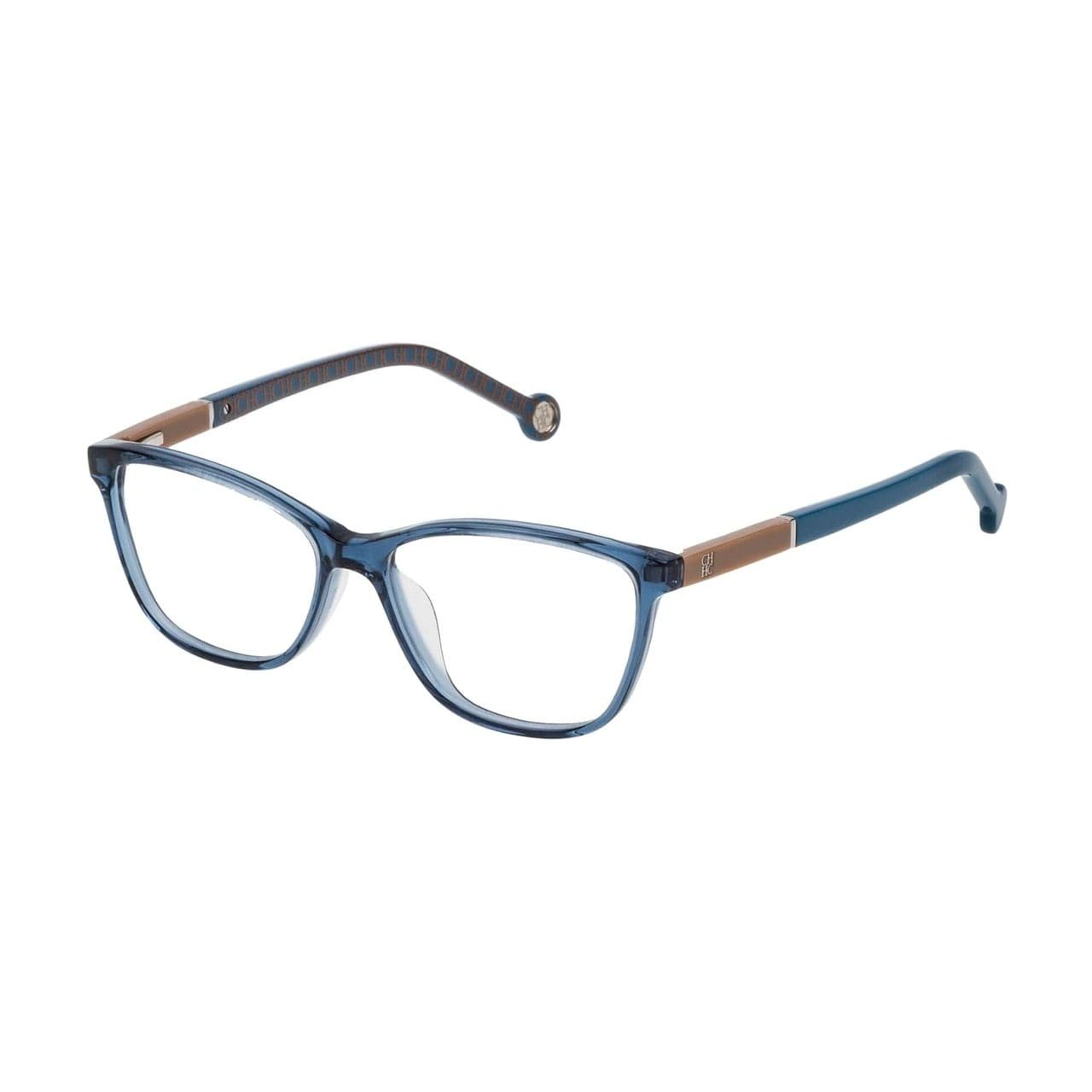 Carolina Herrera VHE712-0T31 Blue Beige Square Women's Plastic Eyeglasses showcasing stylish design and quality materials.