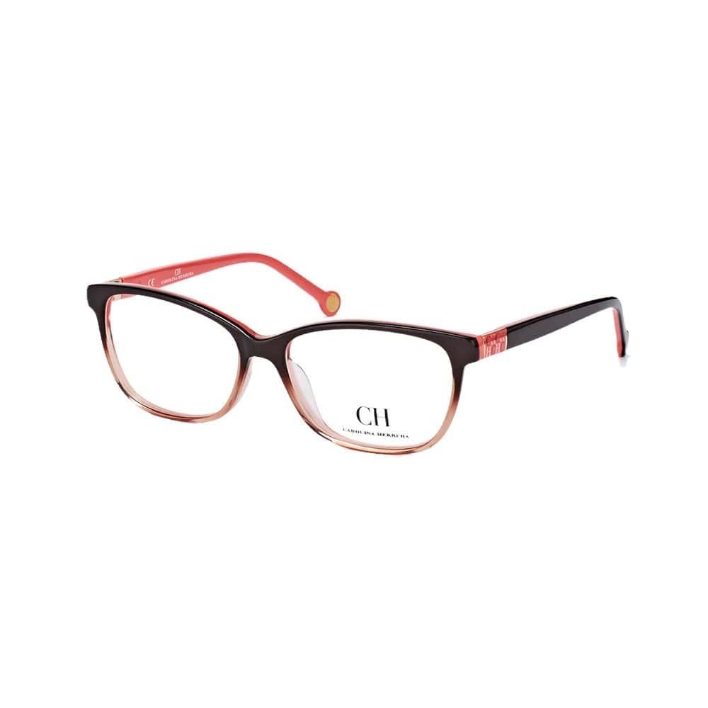 Carolina Herrera VHE721-09PV Black Red Rectangular Women's Acetate Eyeglasses showcasing a stylish full-rim design with a modern color scheme.