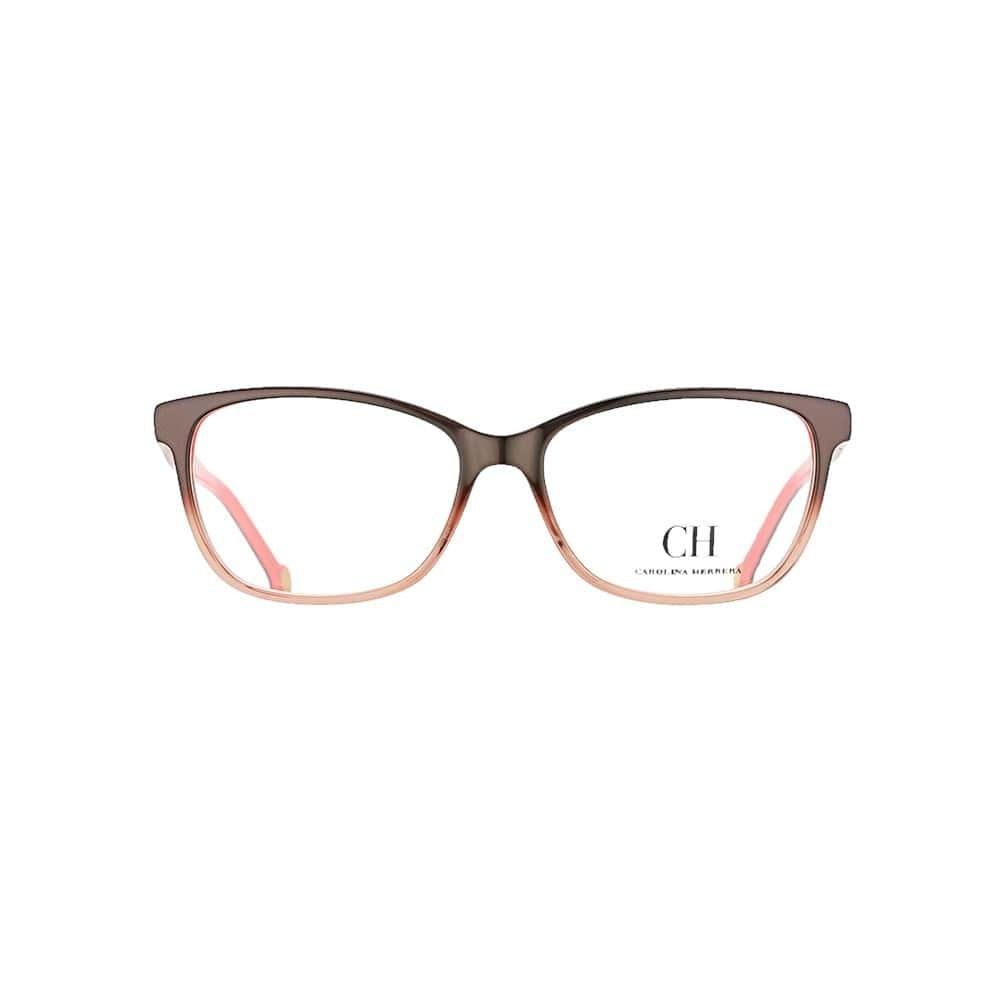 Carolina Herrera VHE721-09PV Black Red Rectangular Women's Acetate Eyeglasses showcasing a stylish full-rim design with a modern color scheme.