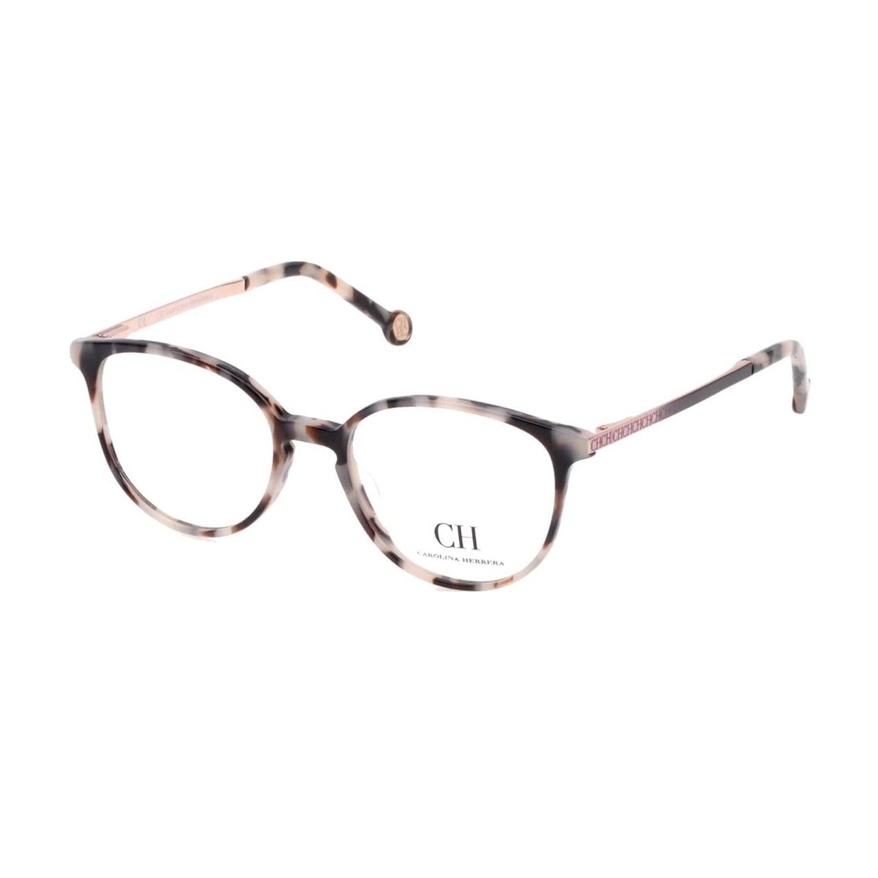 Carolina Herrera VHE759-9BBY Brown Tortoise Round Women's Acetate Eyeglasses showcasing a stylish full-rim design.