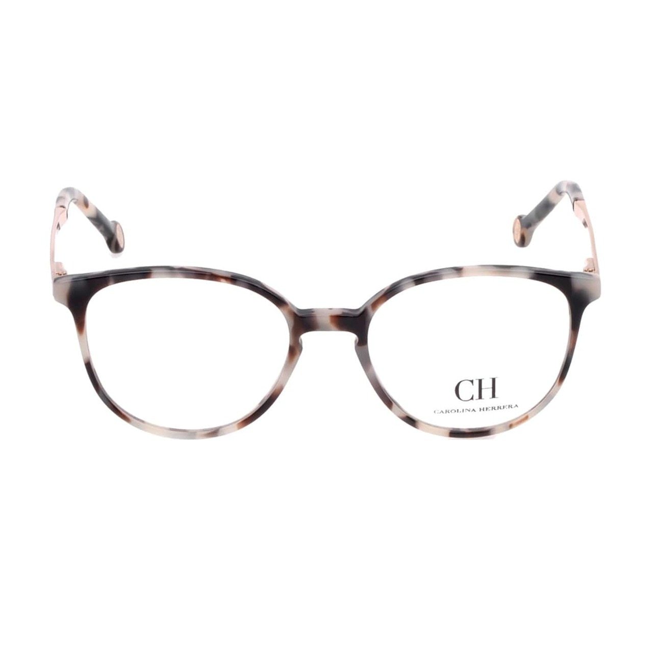 Carolina Herrera VHE759-9BBY Brown Tortoise Round Women's Acetate Eyeglasses showcasing a stylish full-rim design.