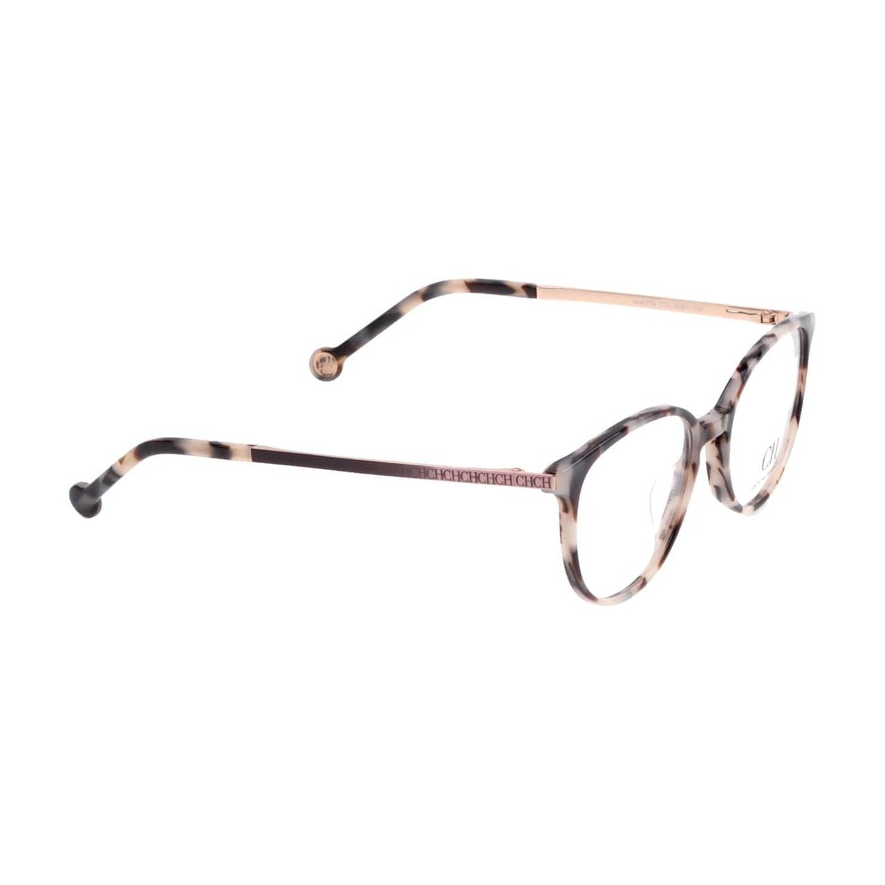 Carolina Herrera VHE759-9BBY Brown Tortoise Round Women's Acetate Eyeglasses showcasing a stylish full-rim design.