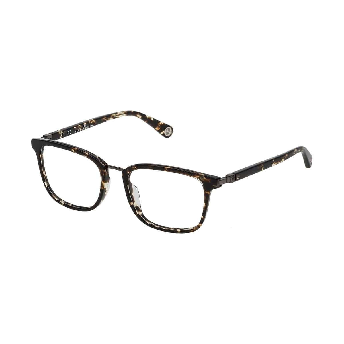 Carolina Herrera VHE769-0780 Dark Havana Square Men's Plastic Eyeglasses showcasing a stylish square frame in a rich dark color.