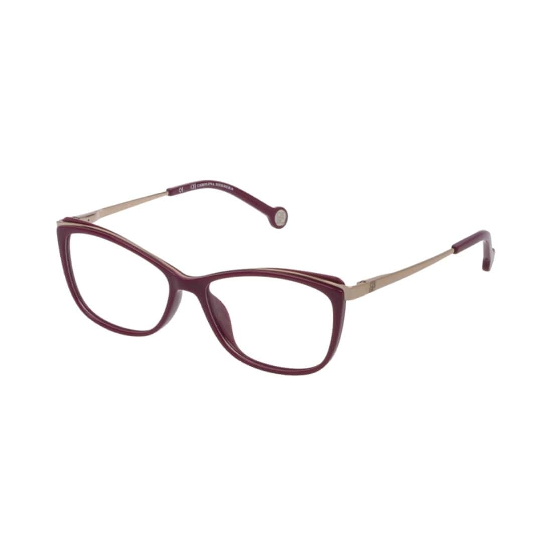 Carolina Herrera VHE782-09MA Shiny Cyclamen Cat-Eye Women's Injected Eyeglasses showcasing a stylish cat-eye design and vibrant color.