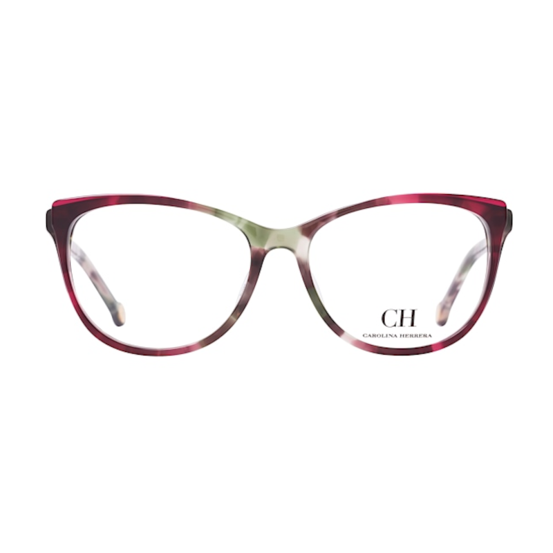 Carolina Herrera VHE804-05AH Women's Brown Havana Square Acetate Frame eyeglasses with 54mm lens, stylish and elegant design.