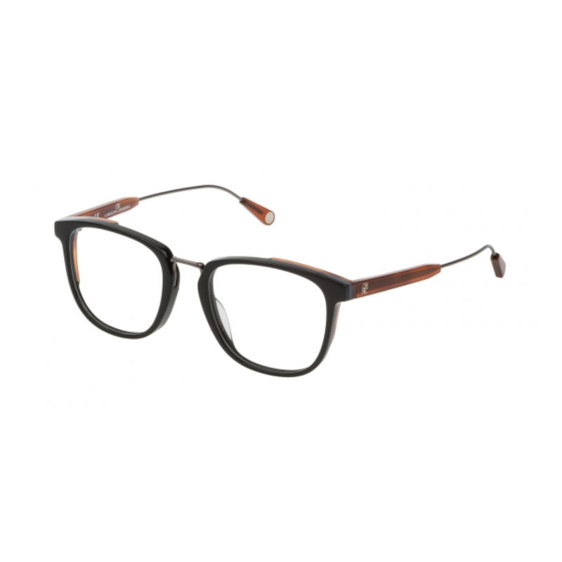 Carolina Herrera VHE812-01DY unisex black and Havana square acetate eyeglasses with 51mm lens, stylish and modern design.