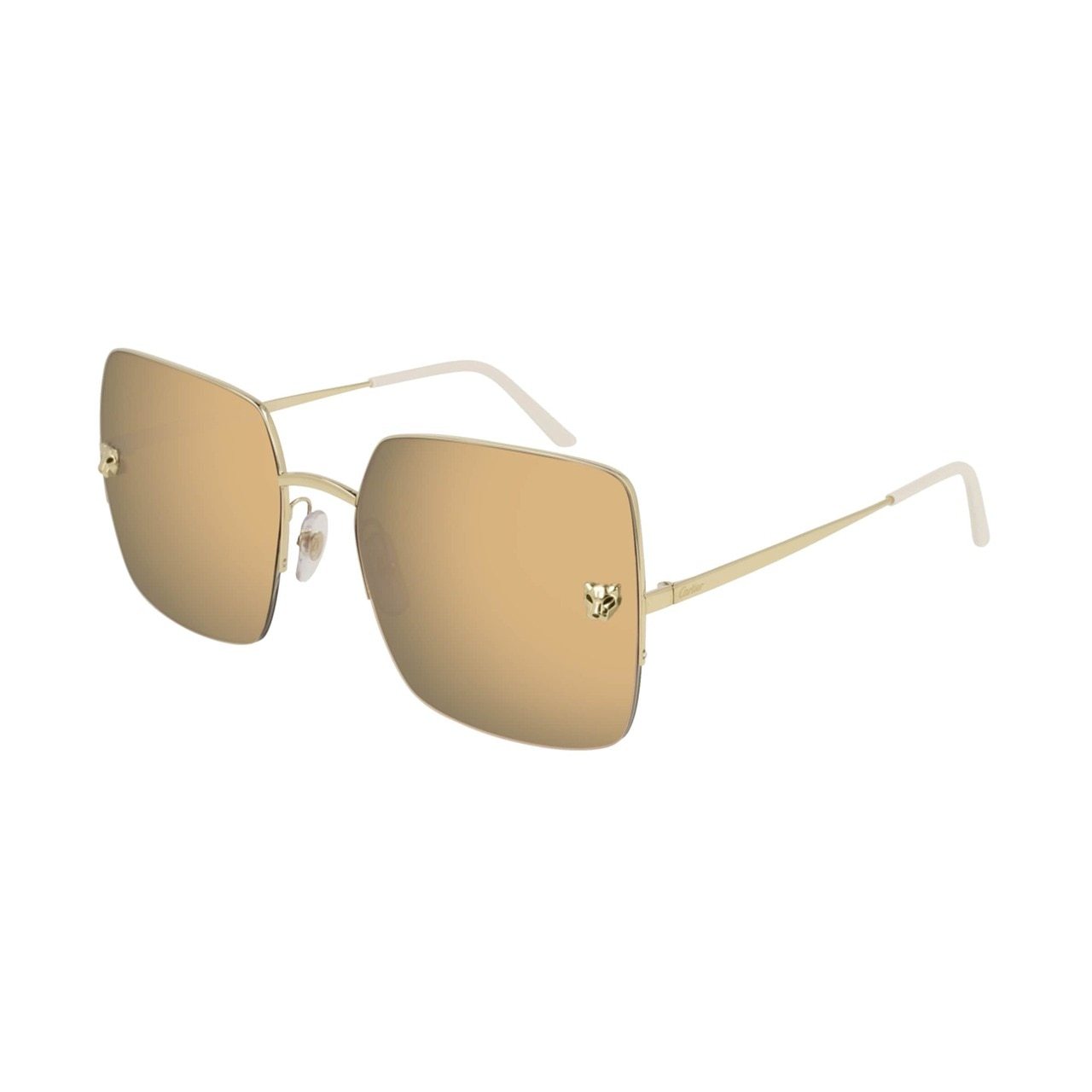 Cartier CT0121S-001 Gold Square Women's Metal Sunglasses featuring gold mirror lenses and elegant design.