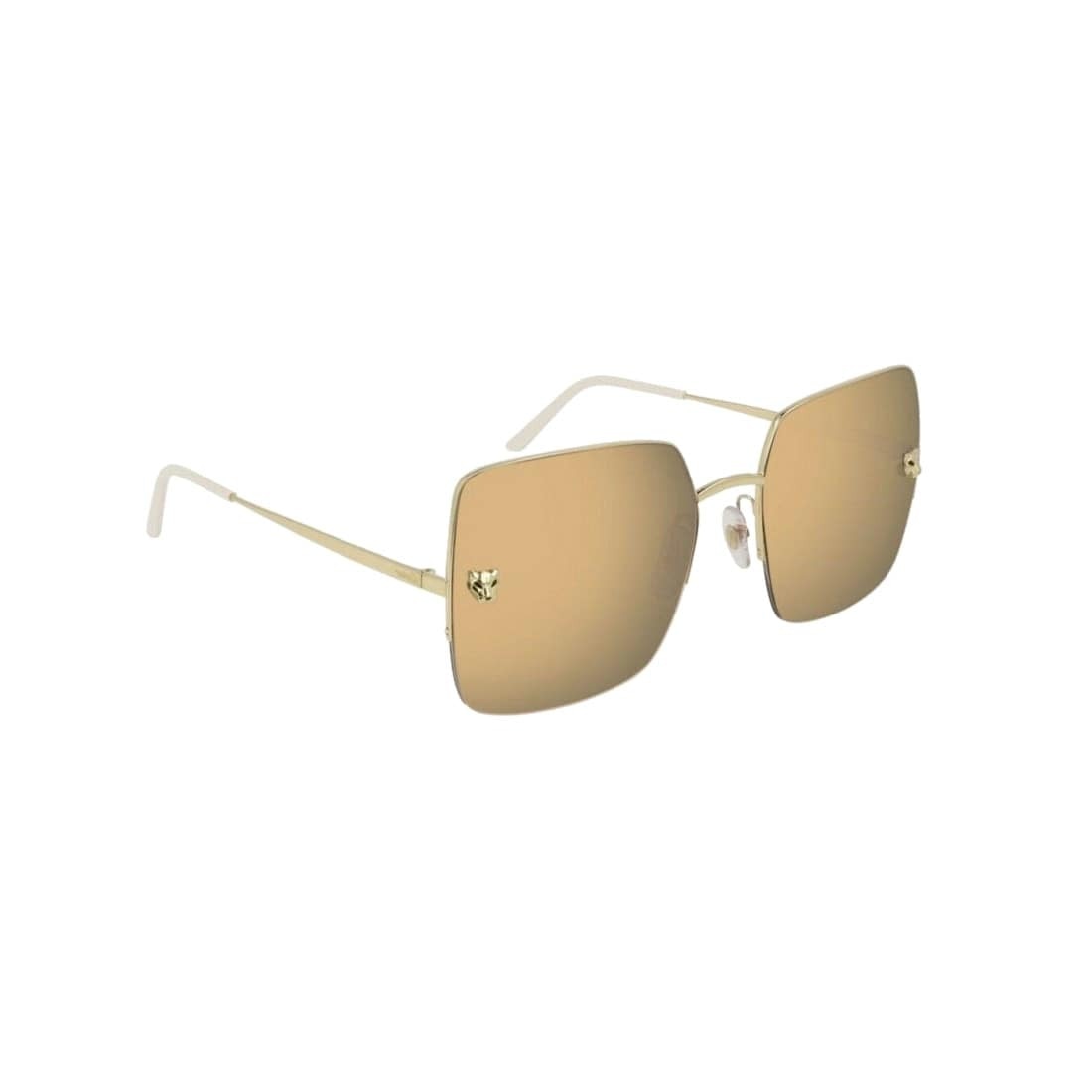 Cartier CT0121S-001 Gold Square Women's Metal Sunglasses featuring gold mirror lenses and elegant design.