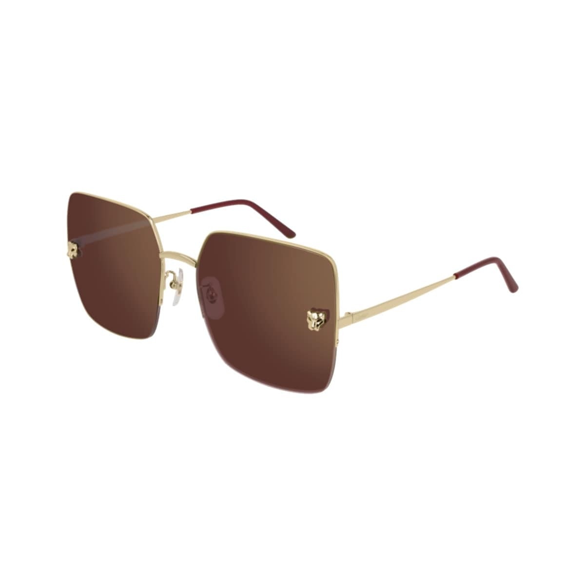 Cartier CT0121SA-003 Gold Square Red Women's Metal Sunglasses featuring a gold metal frame and red lenses.